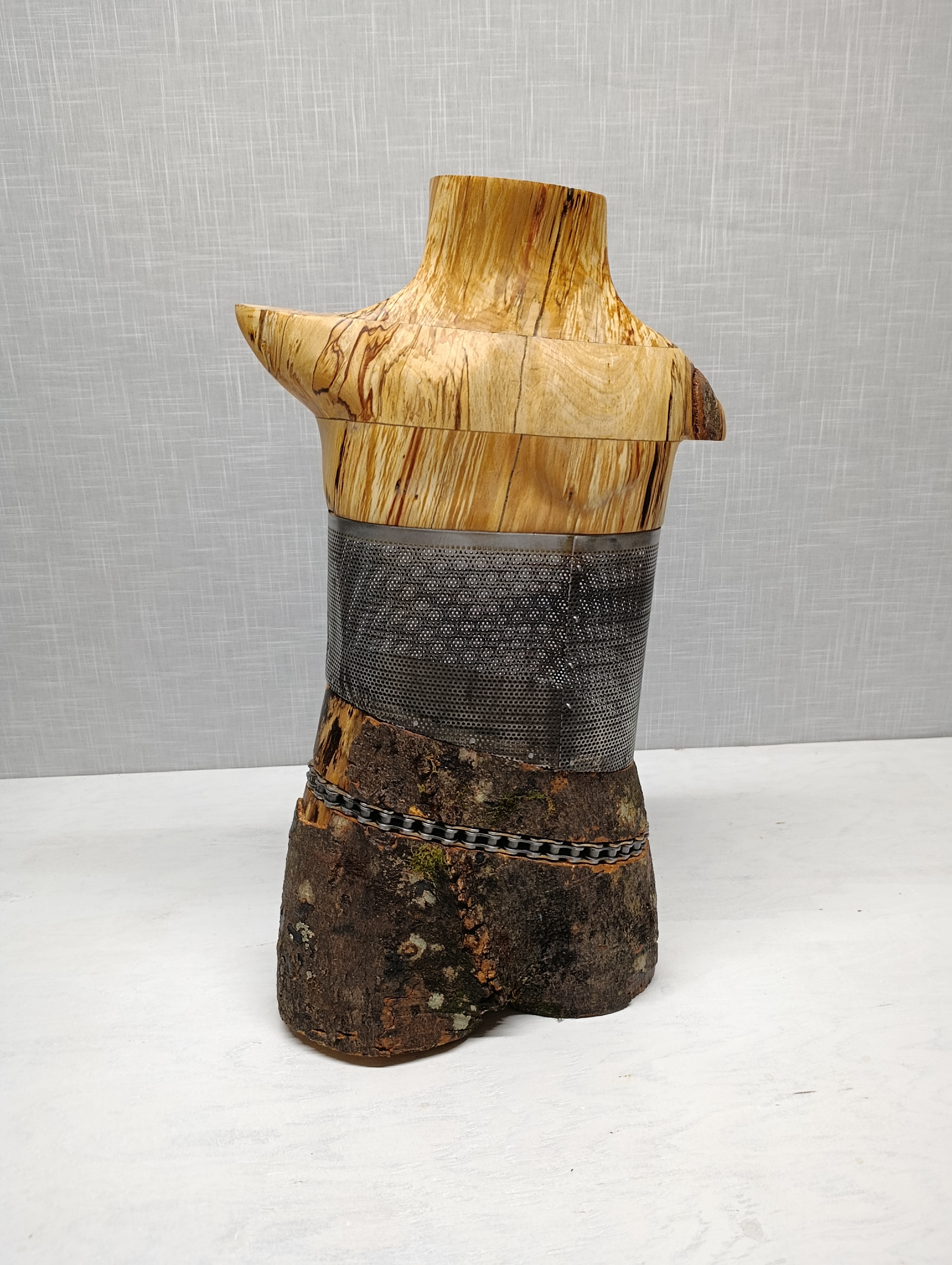 Sculpture buste femme métal bois steampunk. - vue 3