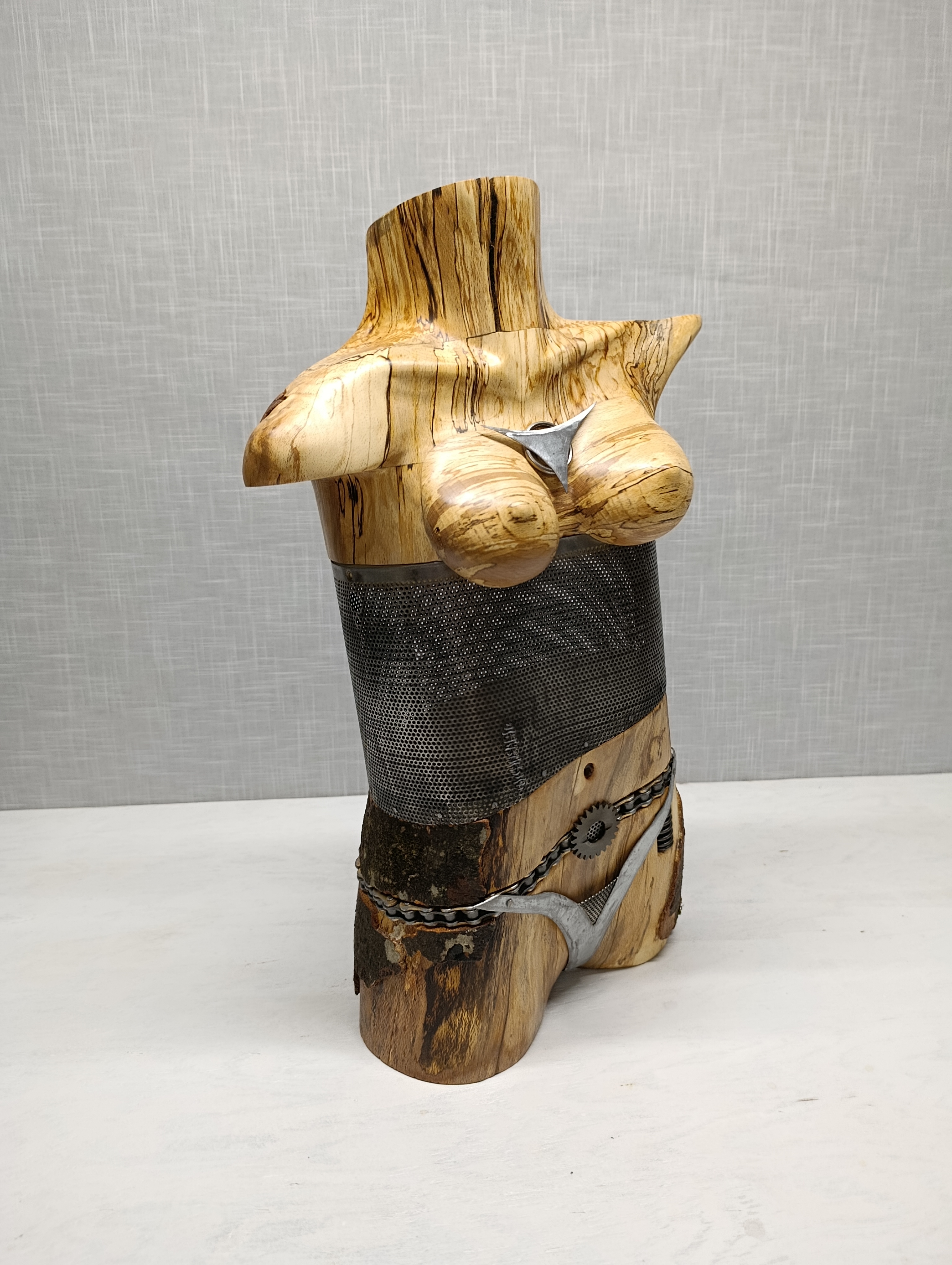 Sculpture buste femme métal bois steampunk. - vue 4