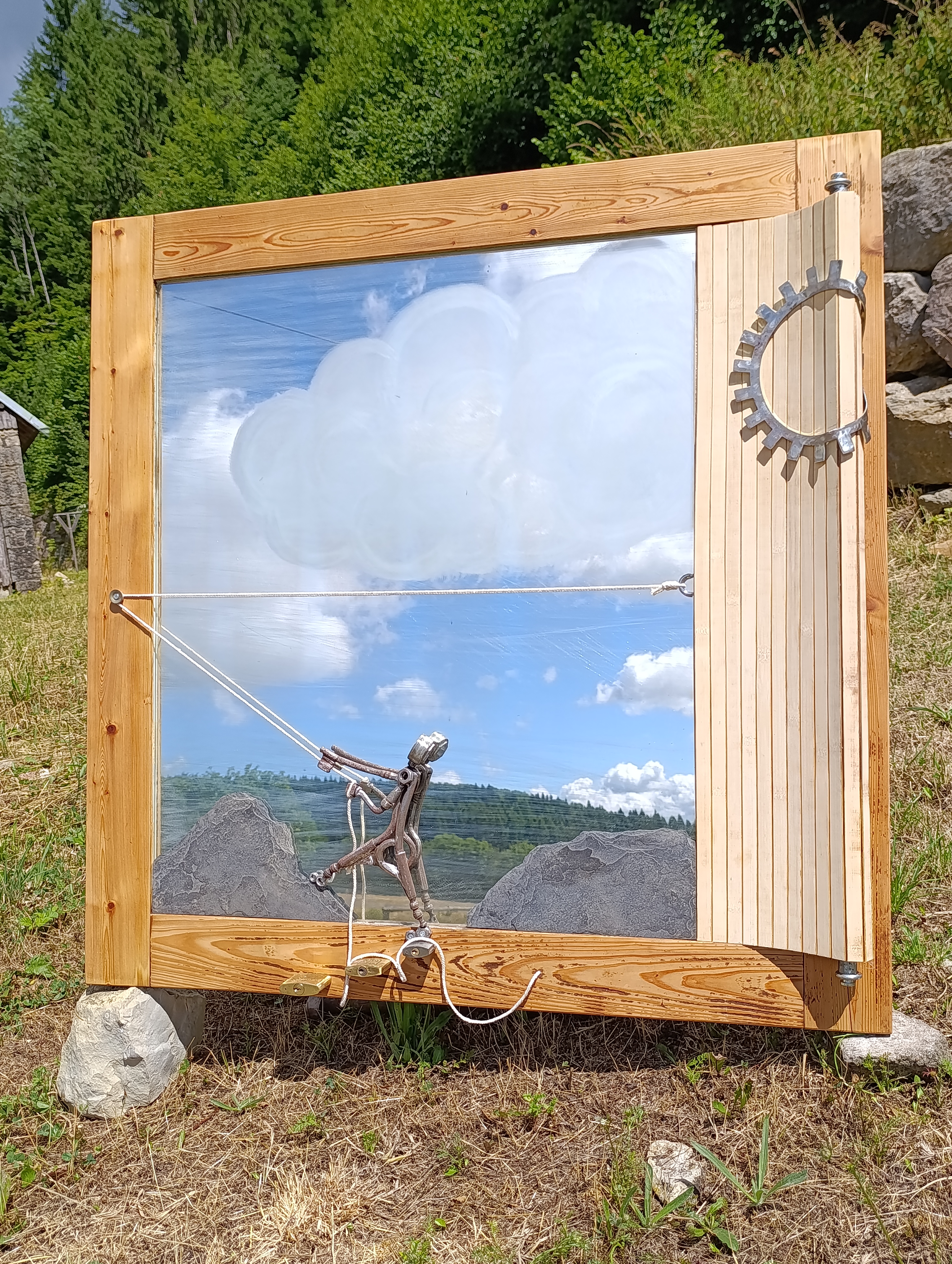 Tableau relief en verre, acier et bois sur les émotions masquées. - vue 2